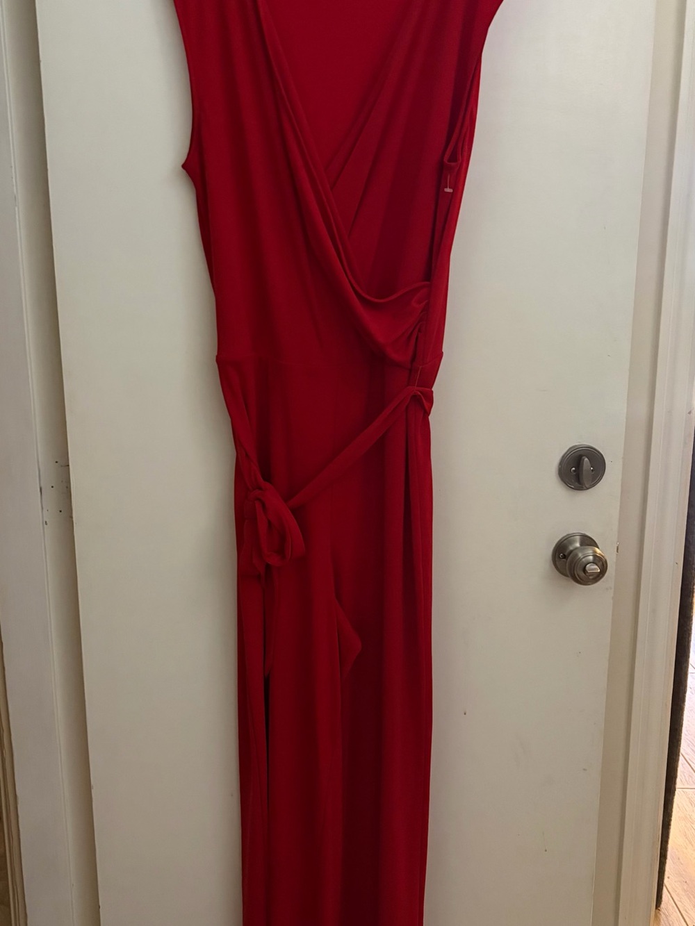 Ralph Lauren Red Sleeveless Wrap Jumpsuit with Waist Tie